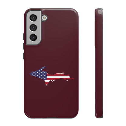 Michigan Upper Peninsula Tough Phone Case (Old Mission Burgundy w/ UP USA Flag Outline) | Samsung & Pixel Android