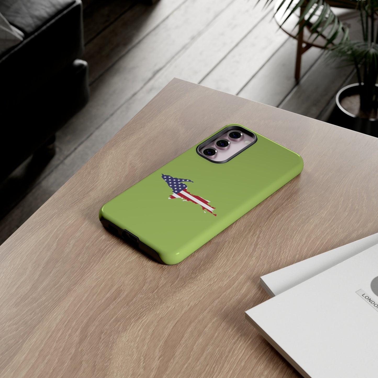 Michigan Upper Peninsula Tough Phone Case (Gooseberry Green w/ UP USA Flag Outline) | Samsung & Pixel Android