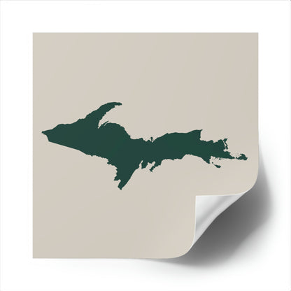 Michigan Upper Peninsula Square Sticker (Canvas Color w/ Green UP Outline) | Indoor/Outdoor