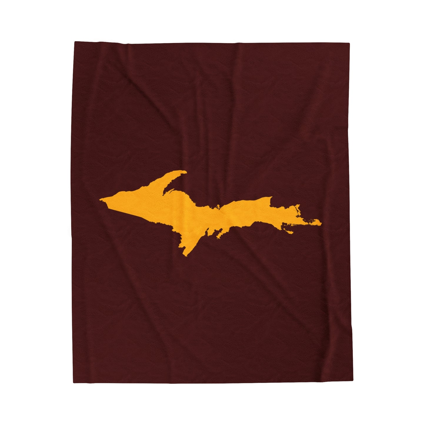 Michigan Upper Peninsula Plush Blanket (w/ Gold UP Outline) | Cherrywood Color