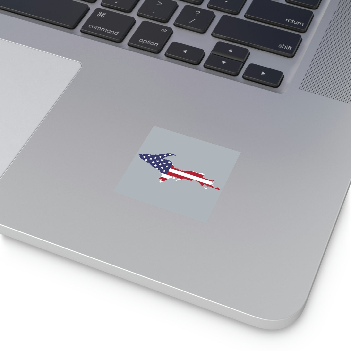 Michigan Upper Peninsula Square Sticker (Silver w/ UP USA Flag Outline) | Indoor/Outdoor