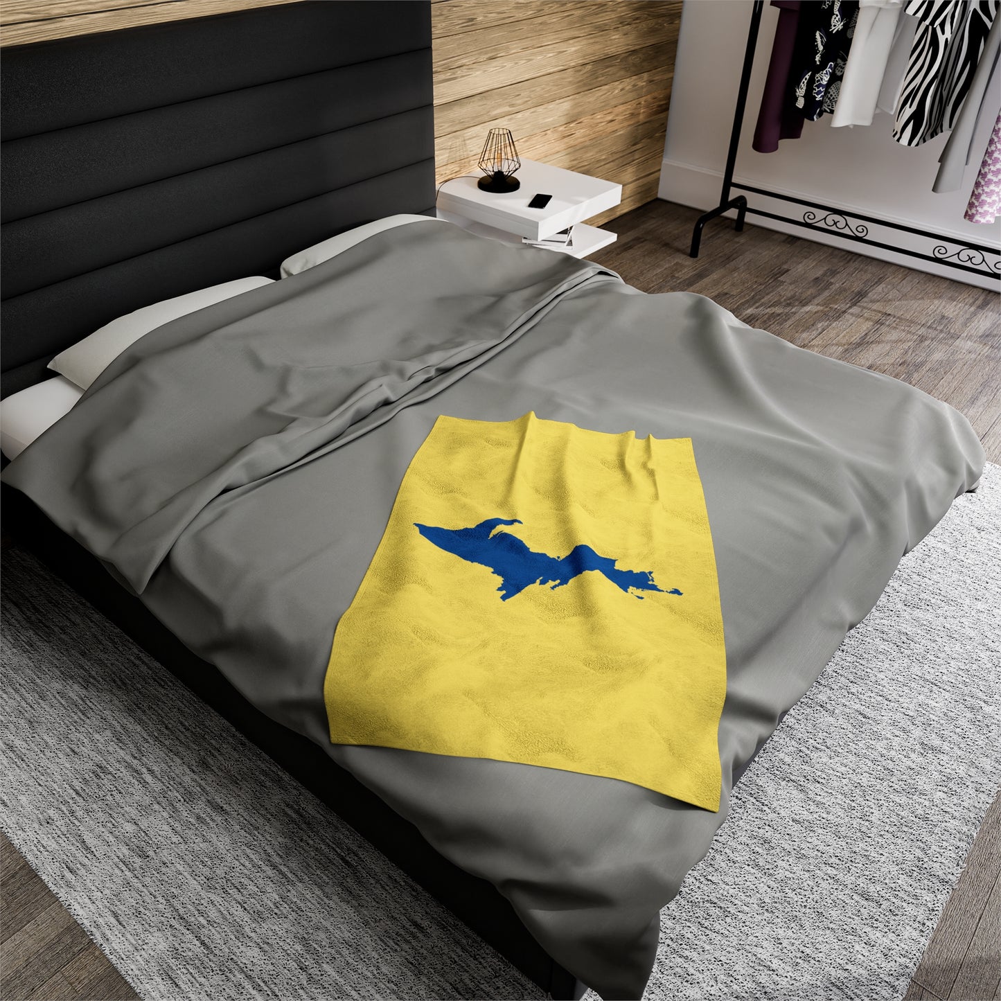 Michigan Upper Peninsula Plush Blanket (w/ Azure UP Outline) | Cherry Yellow