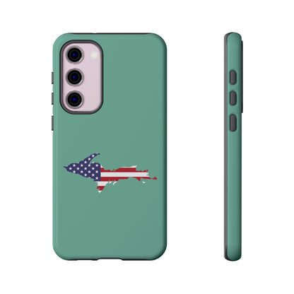 Michigan Upper Peninsula Tough Phone Case ('64 Metallic Mint Green w/ UP USA Flag Outline) | Samsung & Pixel Android