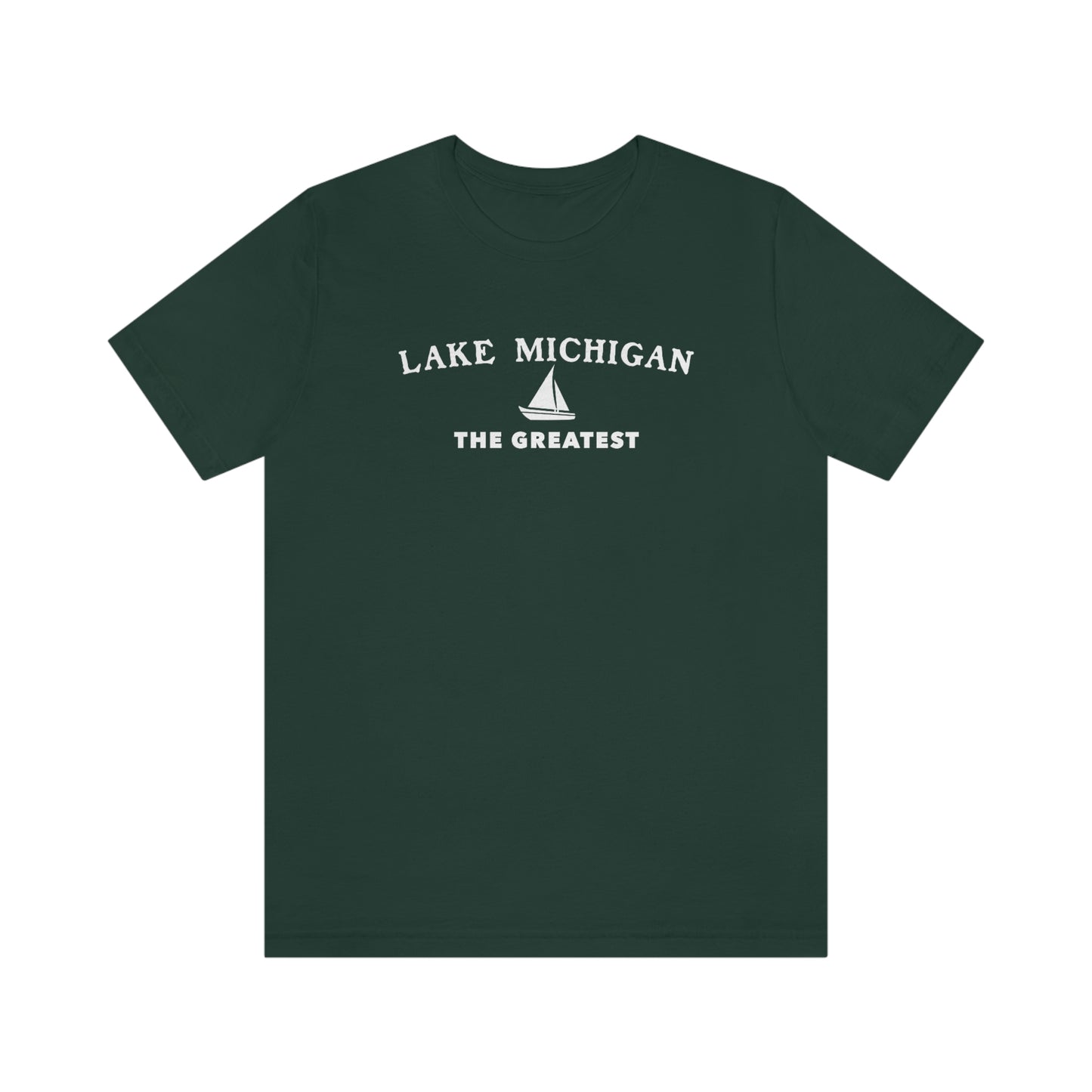 'Lake Michigan The Greatest' T-Shirt (w/Sailboat Outline) | Unisex Standard Fit