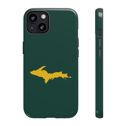 Michigan Upper Peninsula Tough Phone Case (Green w/ Gold UP Outline) | Apple iPhone