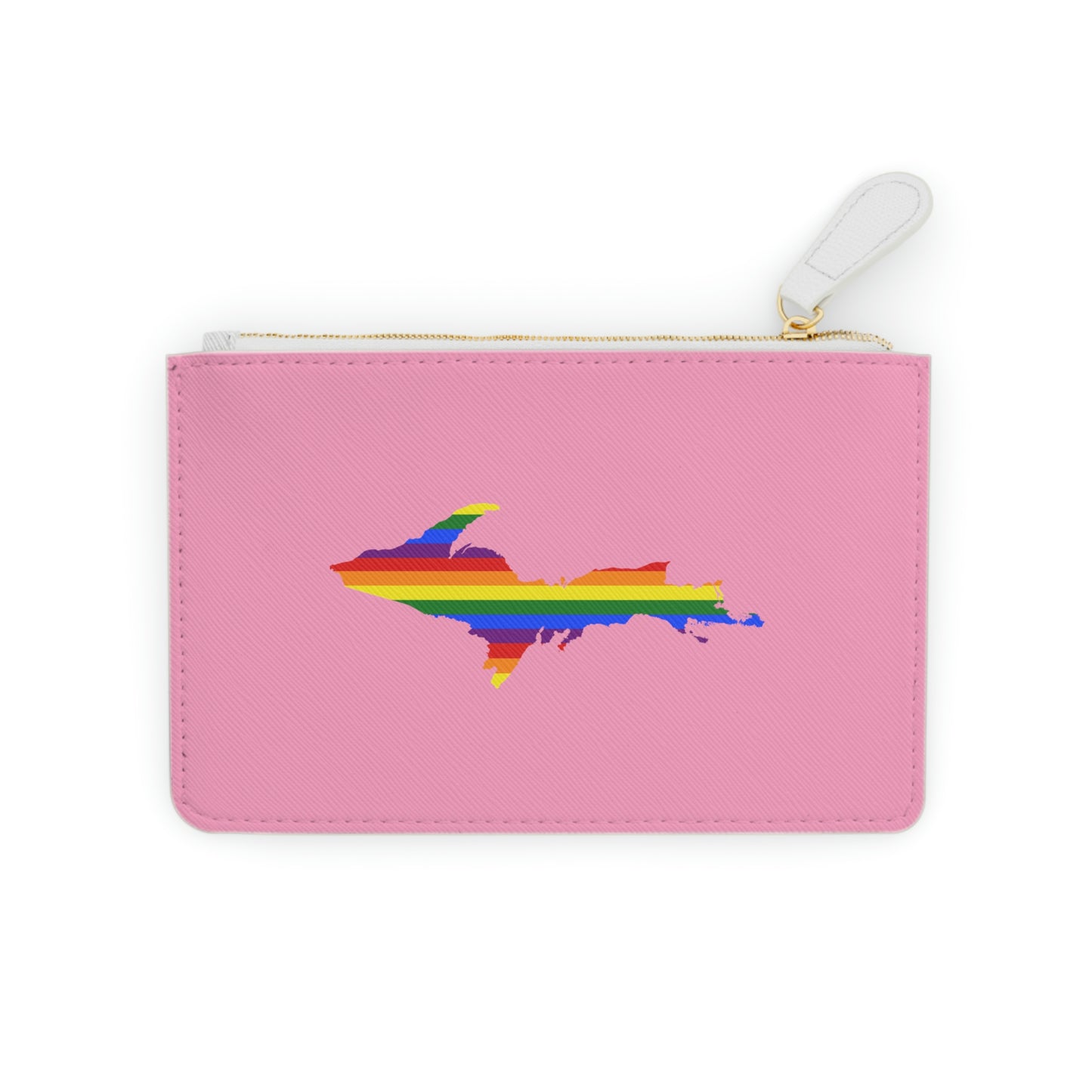 Michigan Upper Peninsula Mini Clutch Bag ('67 Caddie Pink w/ UP Pride Flag Outline)