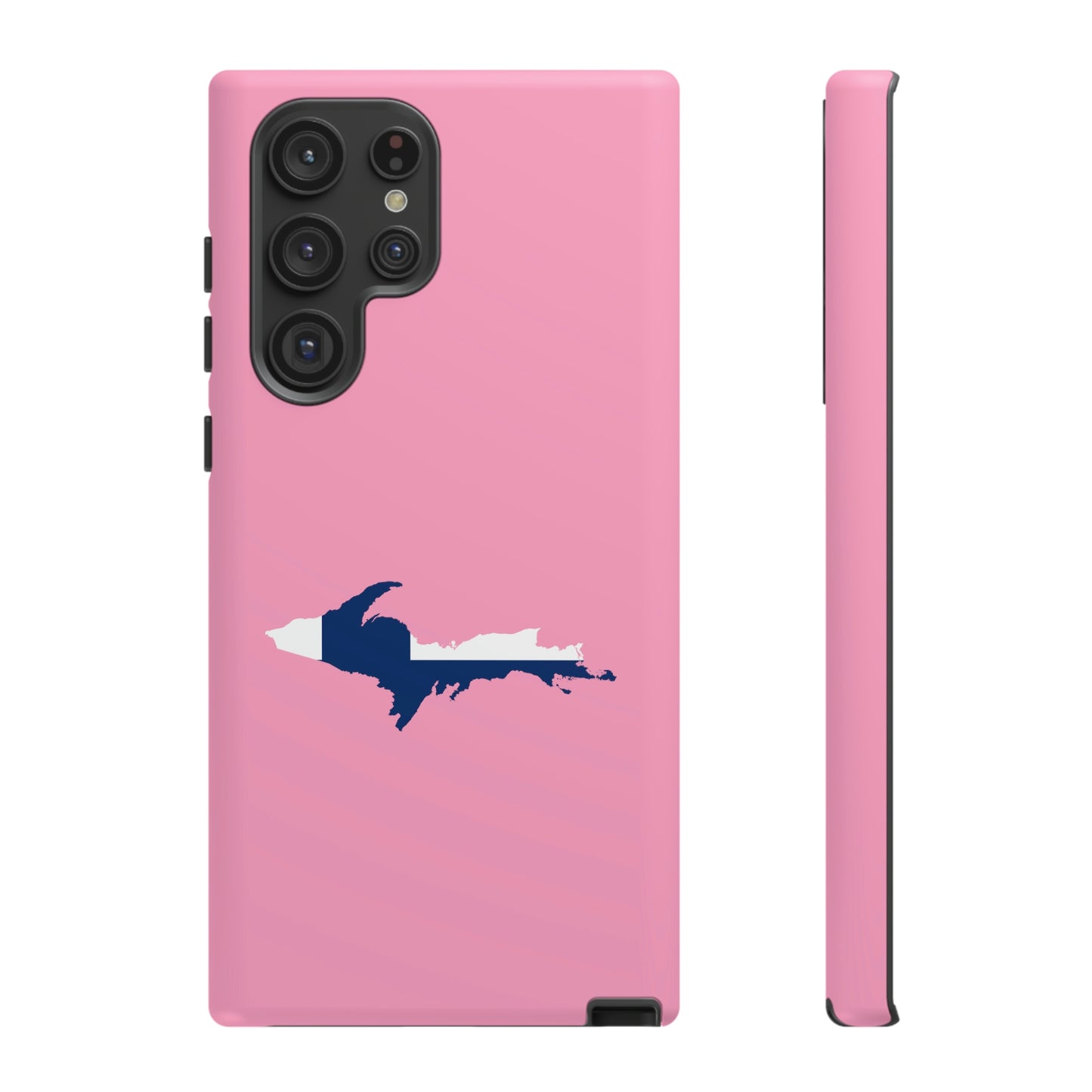 Michigan Upper Peninsula Tough Phone Case ('67 Caddie Pink w/ UP Finland Flag Outline) | Samsung & Pixel Android