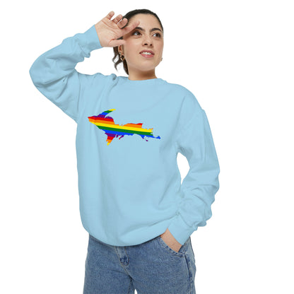 Michigan Upper Peninsula Sweatshirt (w/ UP Pride Flag Outline) | Unisex Garment Dyed