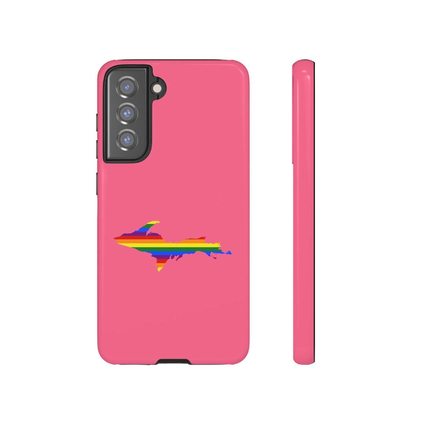 Michigan Upper Peninsula Tough Phone Case (Rhodochrosite Pink w/ UP Pride Flag Outline) | Samsung & Pixel Android