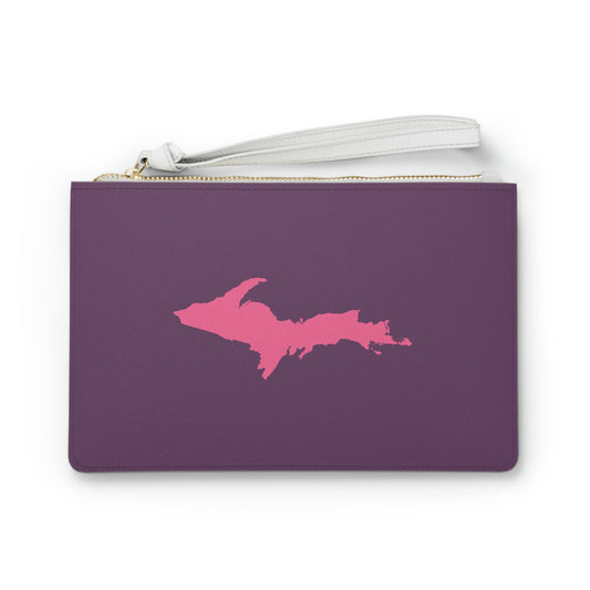 Michigan Upper Peninsula Clutch Bag (Plum w/ Pink UP Outline)