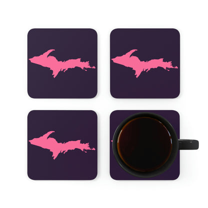 Michigan Upper Peninsula Coaster Set (Blackcurrant w/ Pink UP Outline) | Corkwood - 4 pack