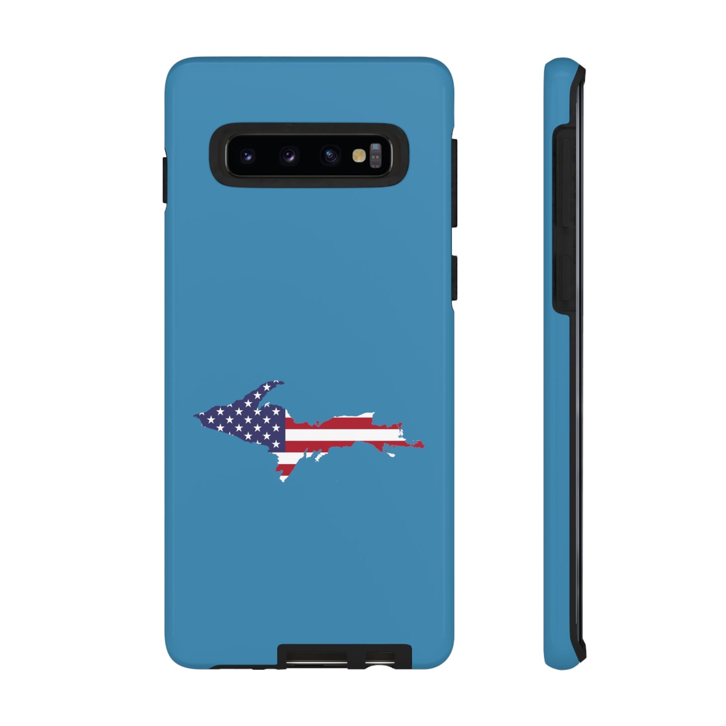 Michigan Upper Peninsula Tough Phone Case (Lake Michigan Blue w/ UP USA Flag Outline) | Samsung & Pixel Android