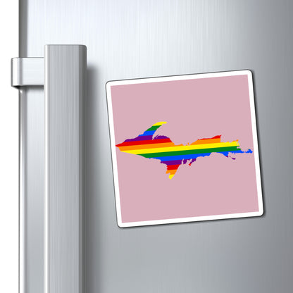 Michigan Upper Peninsula Square Magnet (Pink w/ UP Pride Flag Outline)