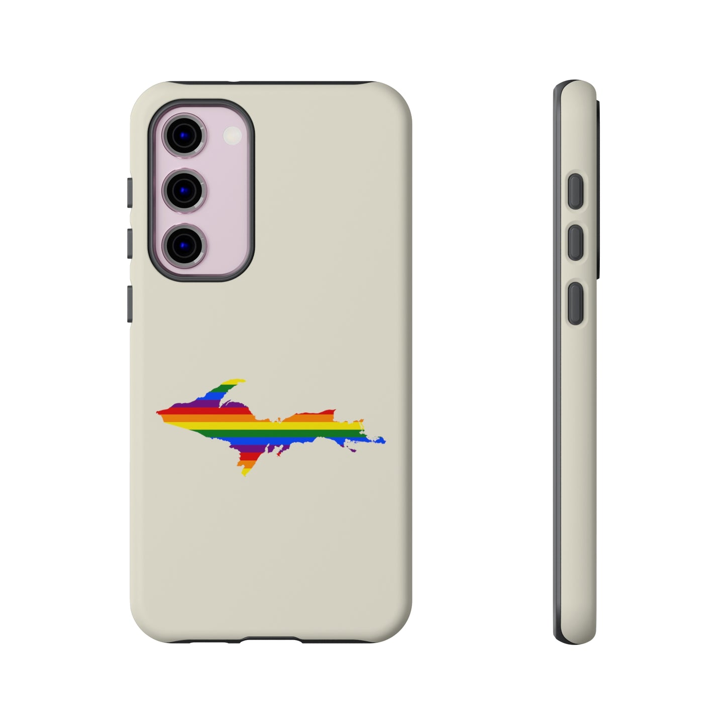 Michigan Upper Peninsula Tough Phone Case (Ivory Color w/ UP Pride Flag Outline) | Samsung & Pixel Android