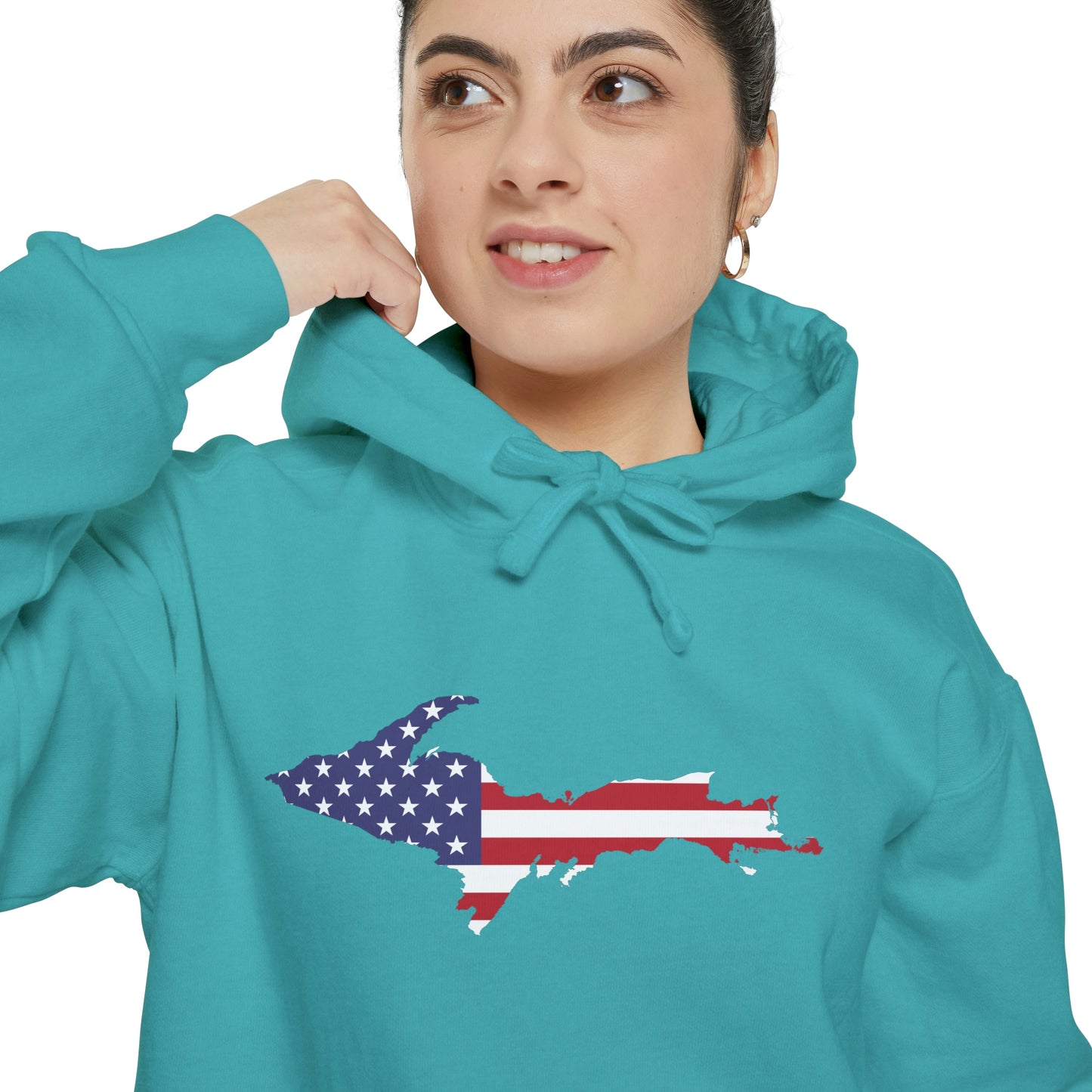 Michigan Upper Peninsula Hoodie (w/ UP USA Flag Outline) | Unisex Garment-Dyed