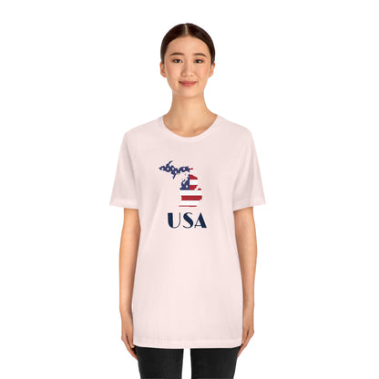 Michigan 'USA' T-Shirt (w/ MI USA Flag Outline) | Unisex Standard Fit