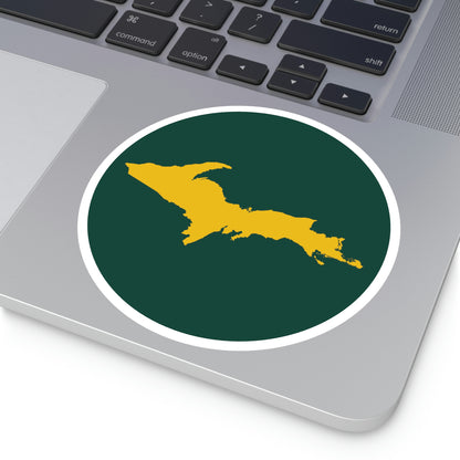 Michigan Upper Peninsula Round Stickers (Green w/ Gold UP Outline) | Indoor\Outdoor