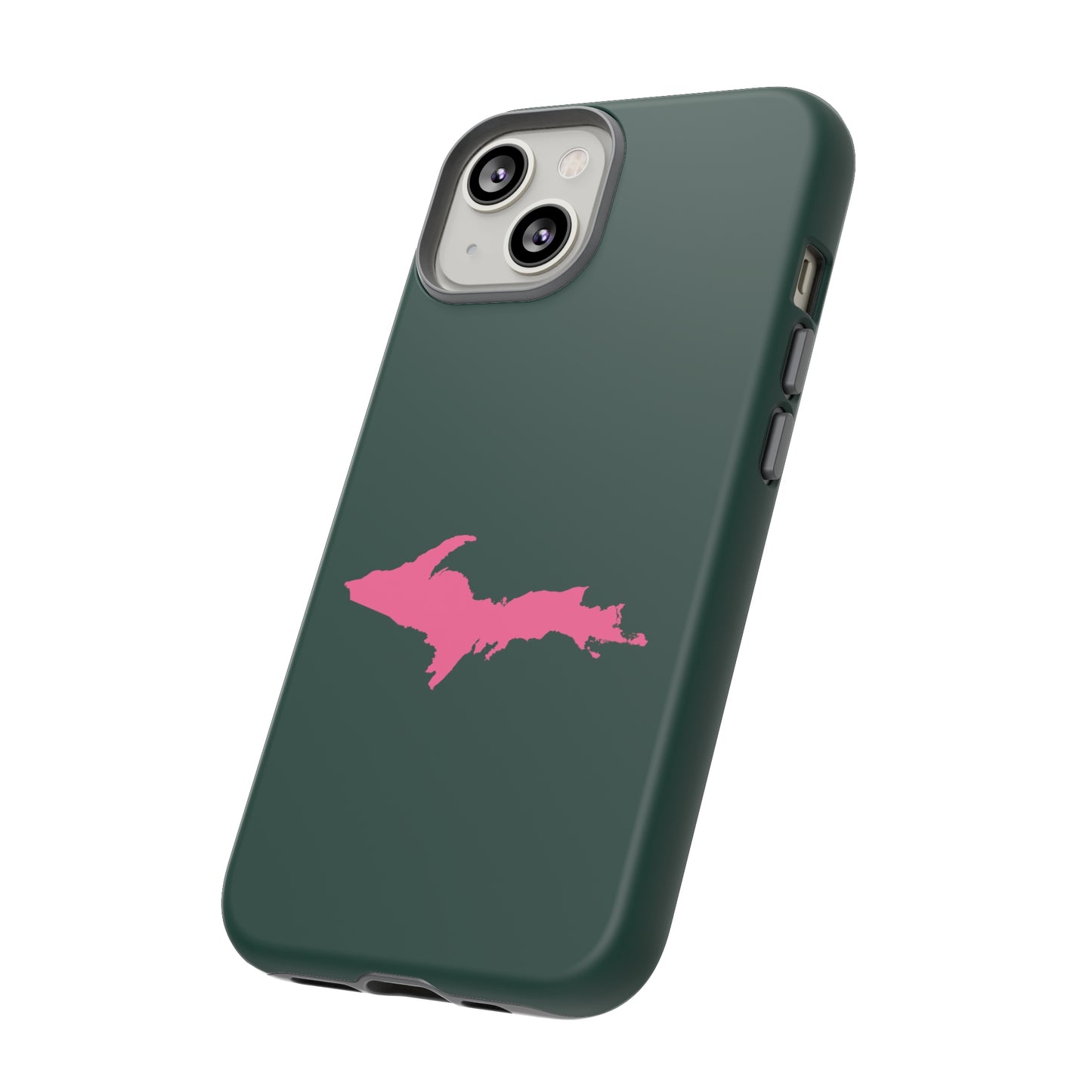 Michigan Upper Peninsula Tough Phone Case (Green w/ Pink UP Outline) | Apple iPhone