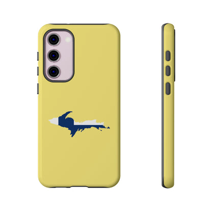 Michigan Upper Peninsula Tough Phone Case (Yellow Cherry Color w/ UP Finland Flag Outline) | Samsung & Pixel Android