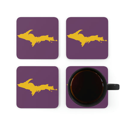 Michigan Upper Peninsula Coaster Set (Plum w/ Gold UP Outline) | Corkwood - 4 pack