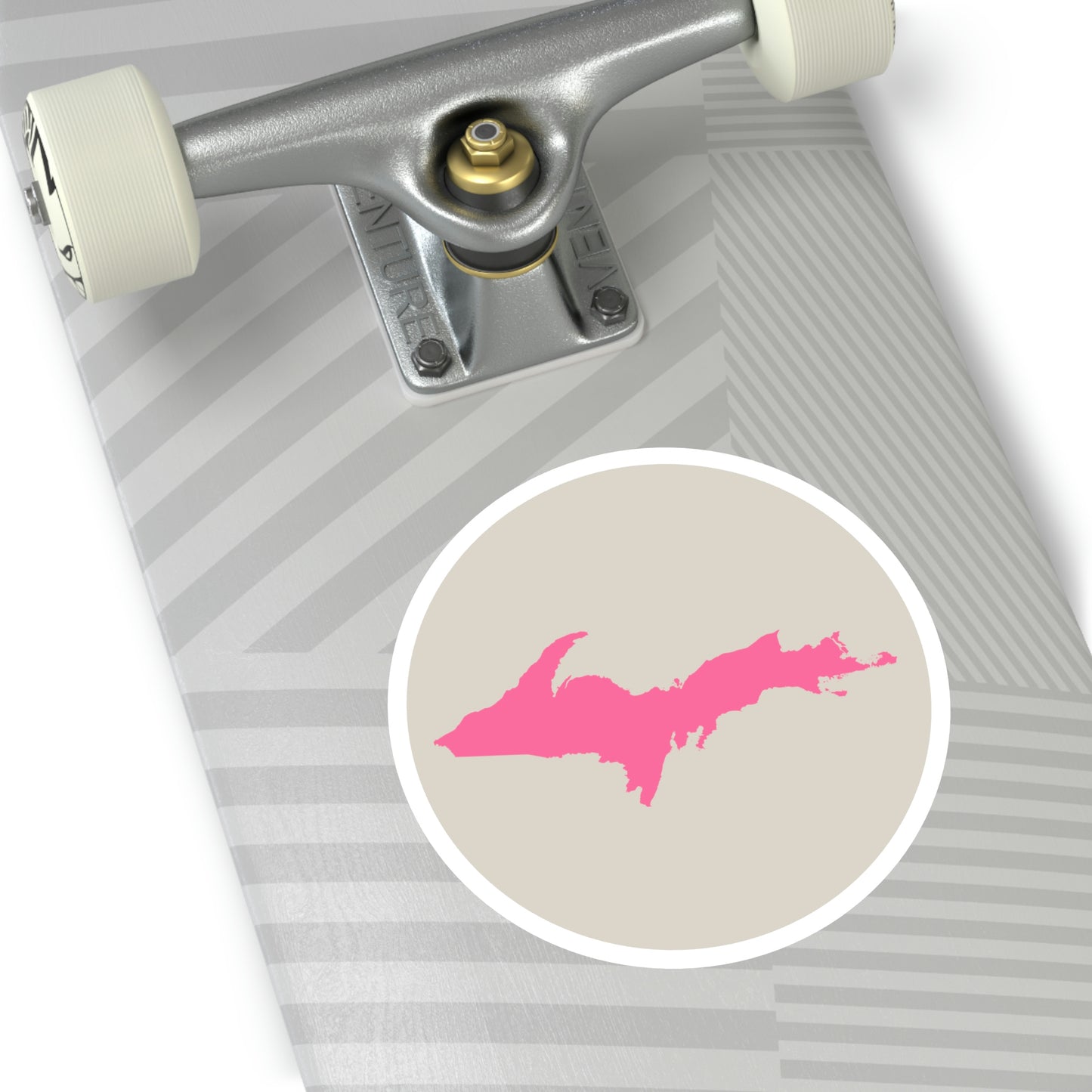 Michigan Upper Peninsula Round Stickers (Canvas Color w/ Pink UP Outline) | Indoor\Outdoor