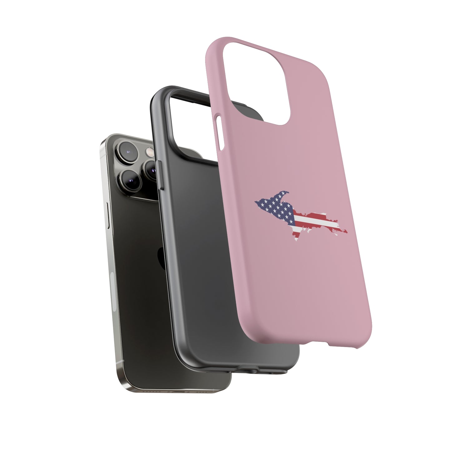 Michigan Upper Peninsula Tough Phone Case (Pink w/ UP USA Flag Outline) | Apple iPhone