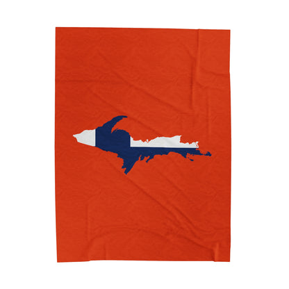 Michigan Upper Peninsula Plush Blanket (w/ UP Finland Flag Outline) | Maple Leaf Orange