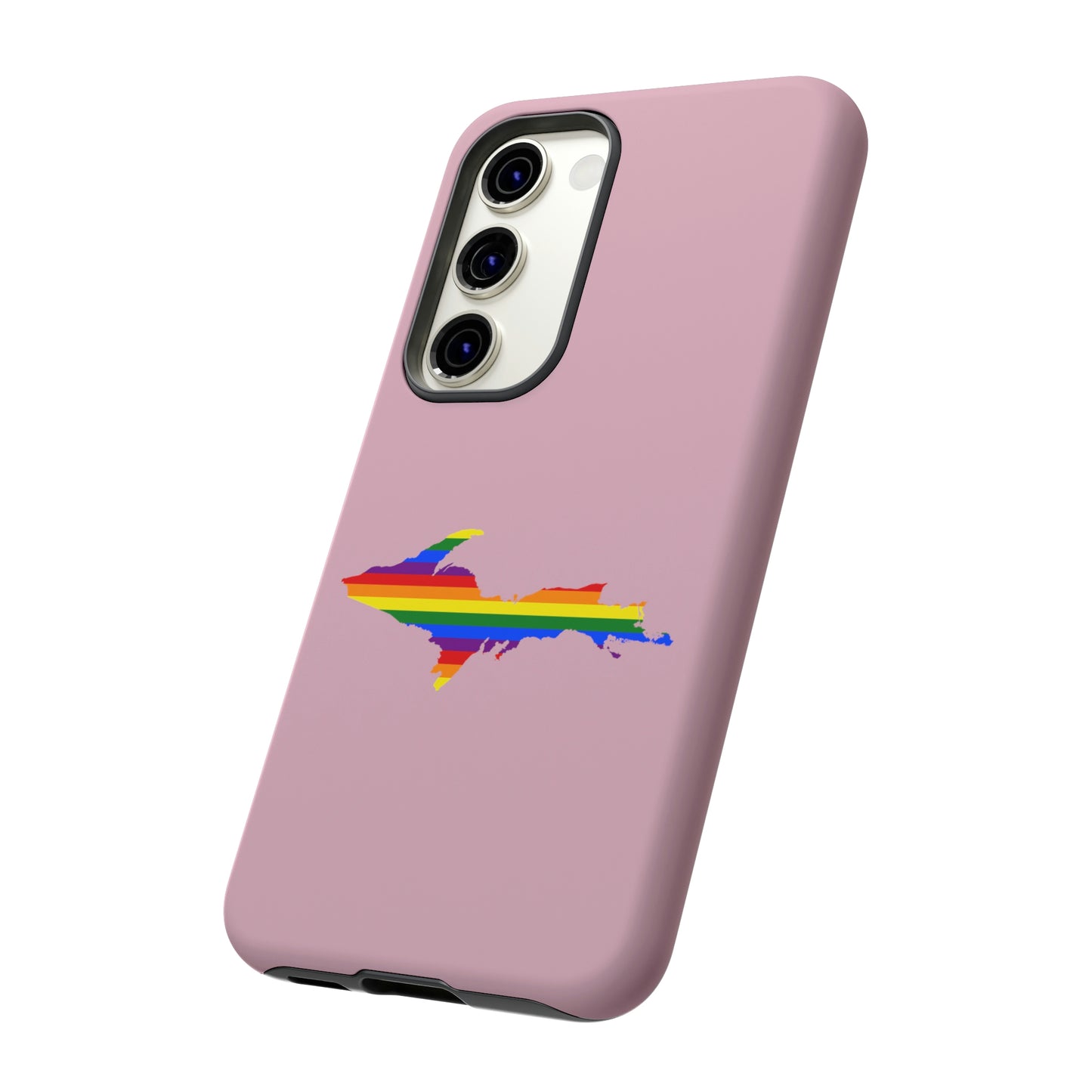 Michigan Upper Peninsula Tough Phone Case (Pink w/ UP Pride Flag Outline) | Samsung & Pixel Android