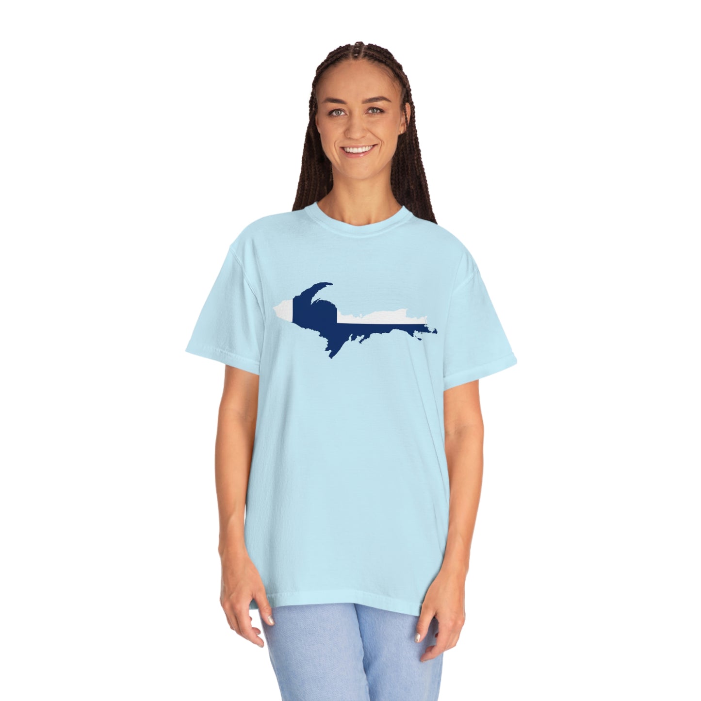 Michigan Upper Peninsula T-Shirt (w/ UP Finland Flag Outline) | Unisex Garment-Dyed