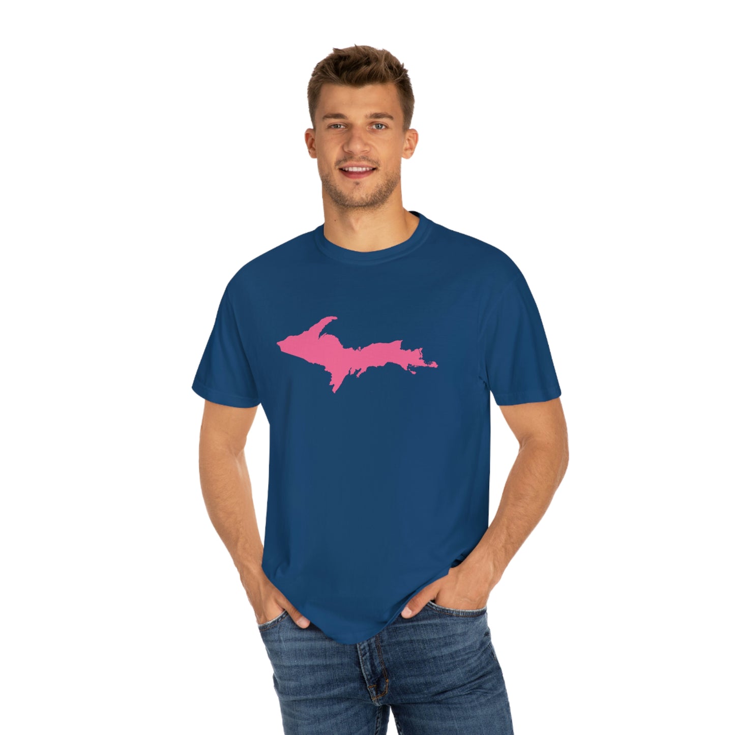 Michigan Upper Peninsula T-Shirt (w/ Pink UP Outline) | Unisex Garment-Dyed