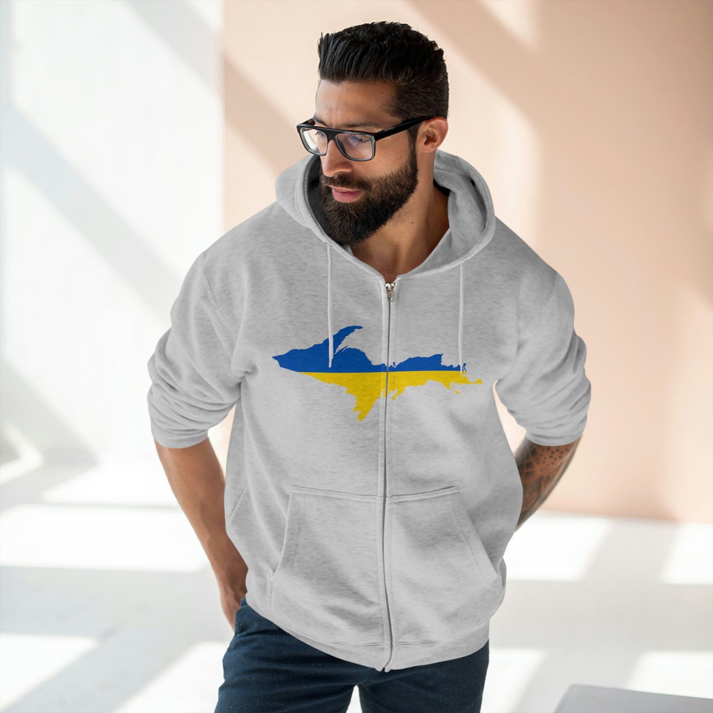 Michigan Upper Peninsula Full-Zip Hoodie (w/ UP Ukraine Flag Outline)