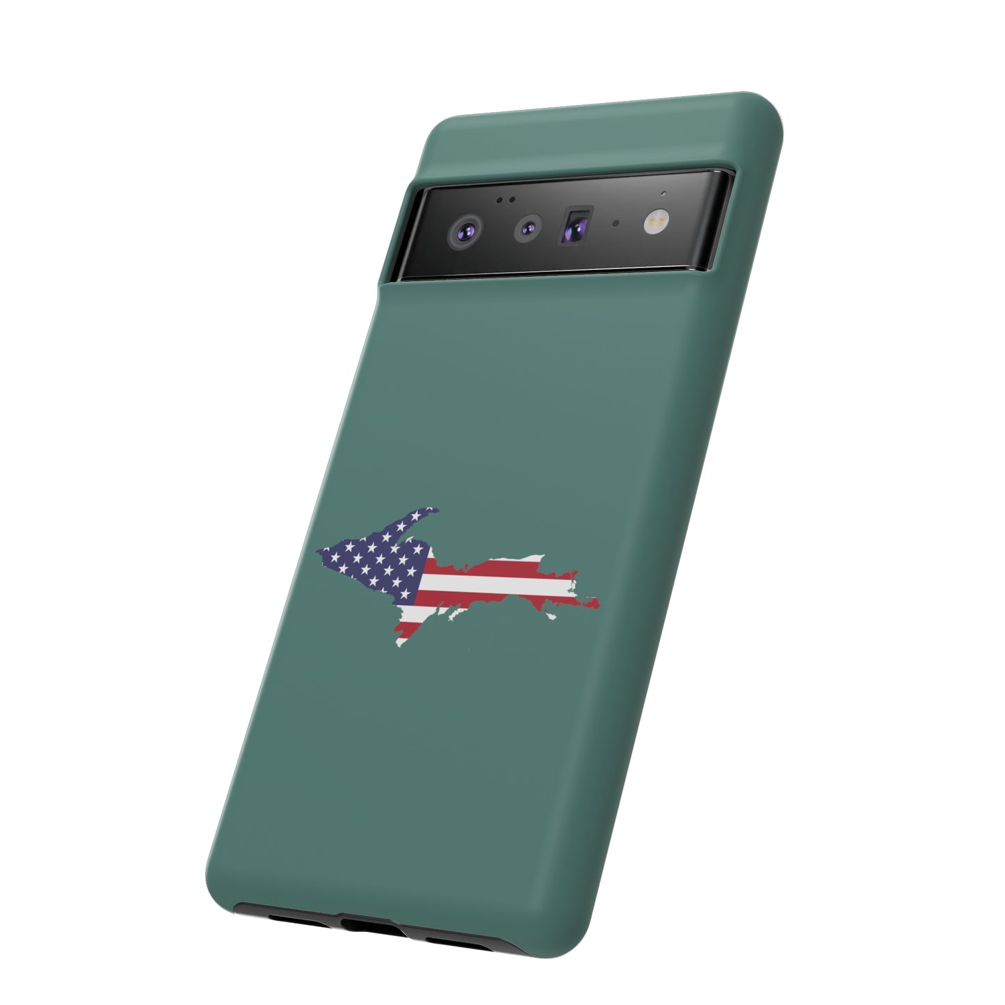 Michigan Upper Peninsula Tough Phone Case (Copper Green w/ UP USA Flag Outline) | Samsung & Pixel Android