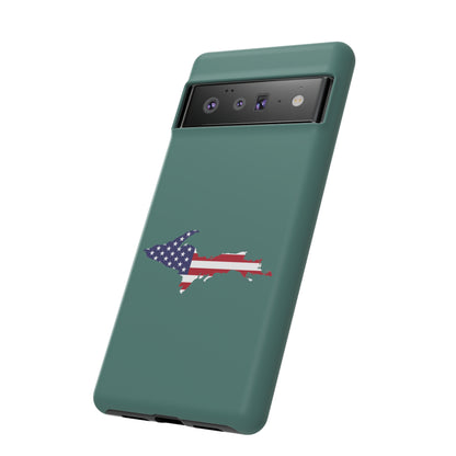 Michigan Upper Peninsula Tough Phone Case (Copper Green w/ UP USA Flag Outline) | Samsung & Pixel Android