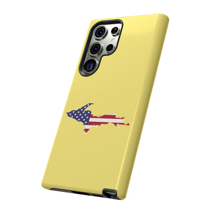 Michigan Upper Peninsula Tough Phone Case (Yellow Cherry Color w/ UP USA Flag Outline) | Samsung & Pixel Android