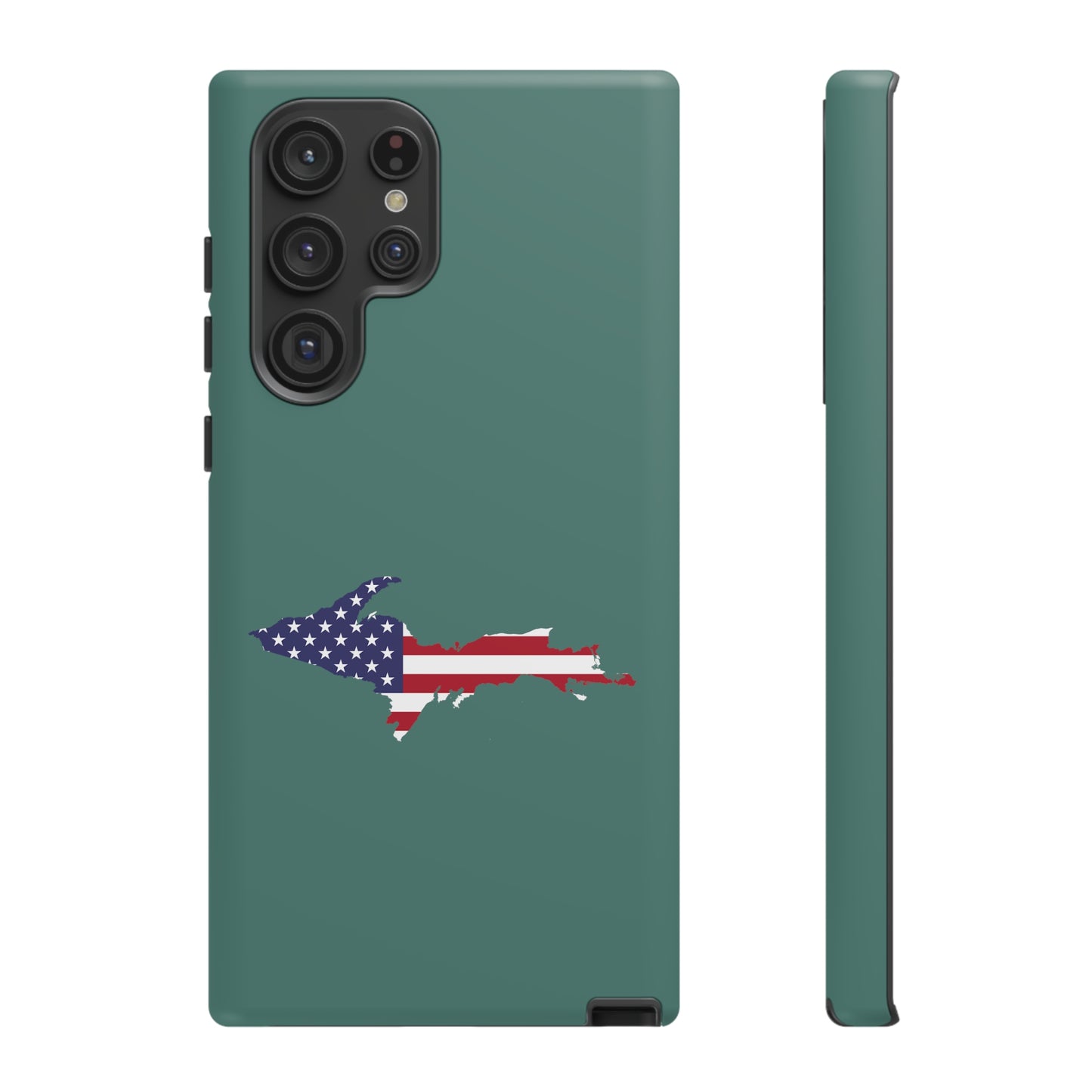 Michigan Upper Peninsula Tough Phone Case (Copper Green w/ UP USA Flag Outline) | Samsung & Pixel Android