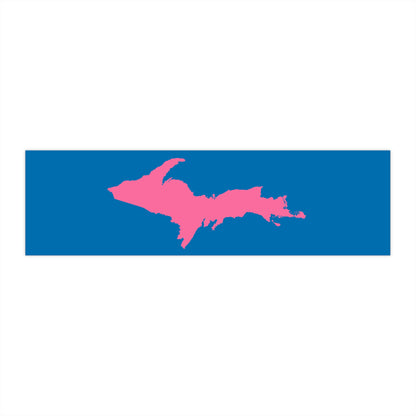 Michigan Upper Peninsula Bumper Sticker (w/ Pink UP Outline) | Azure Background