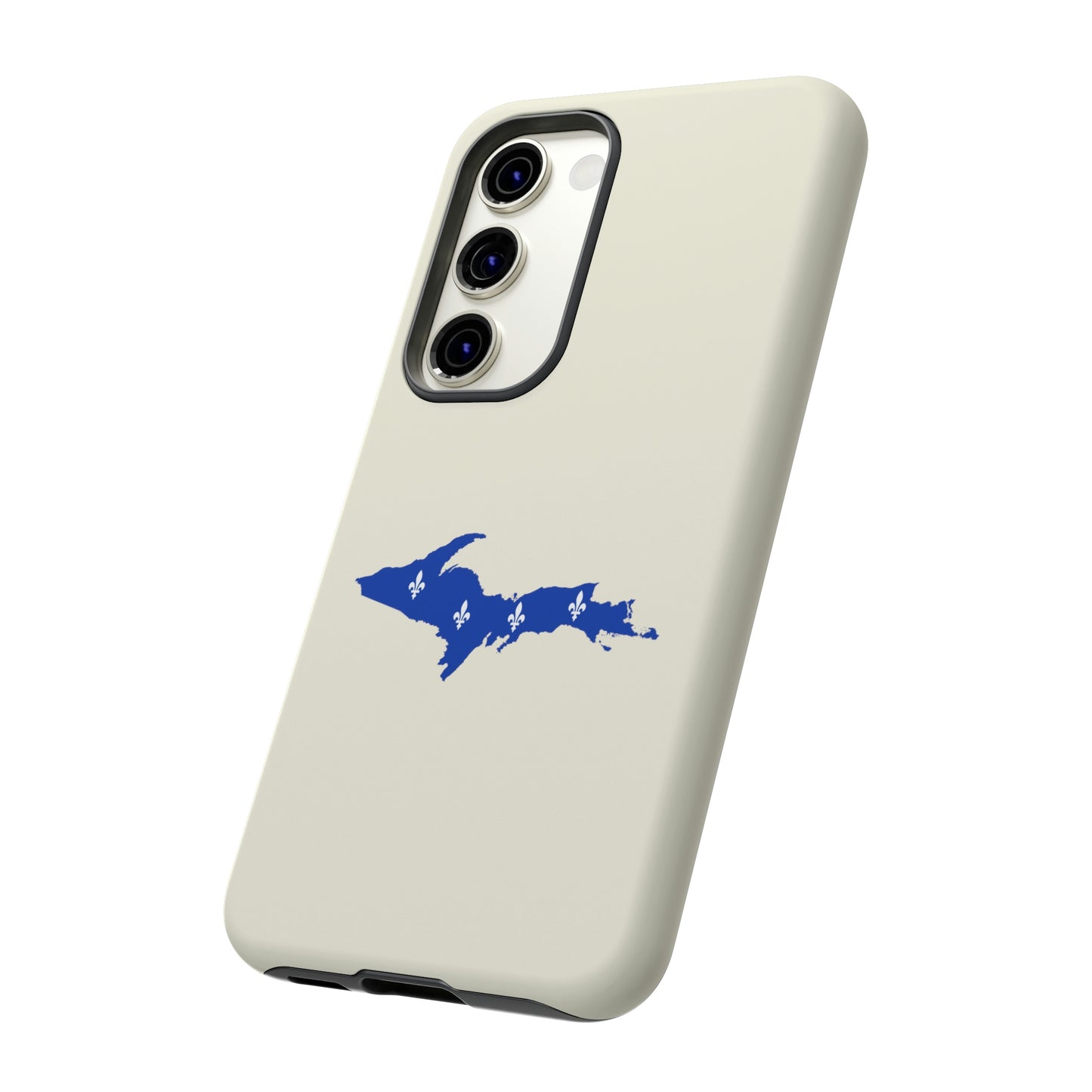 Michigan Upper Peninsula Tough Phone Case (Ivory Color w/ UP Quebec Flag Outline) | Samsung & Pixel Android