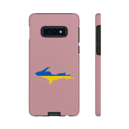 Michigan Upper Peninsula Tough Phone Case (Cherry Blossom Pink w/ UP Ukraine Flag Outline) | Samsung & Pixel Android