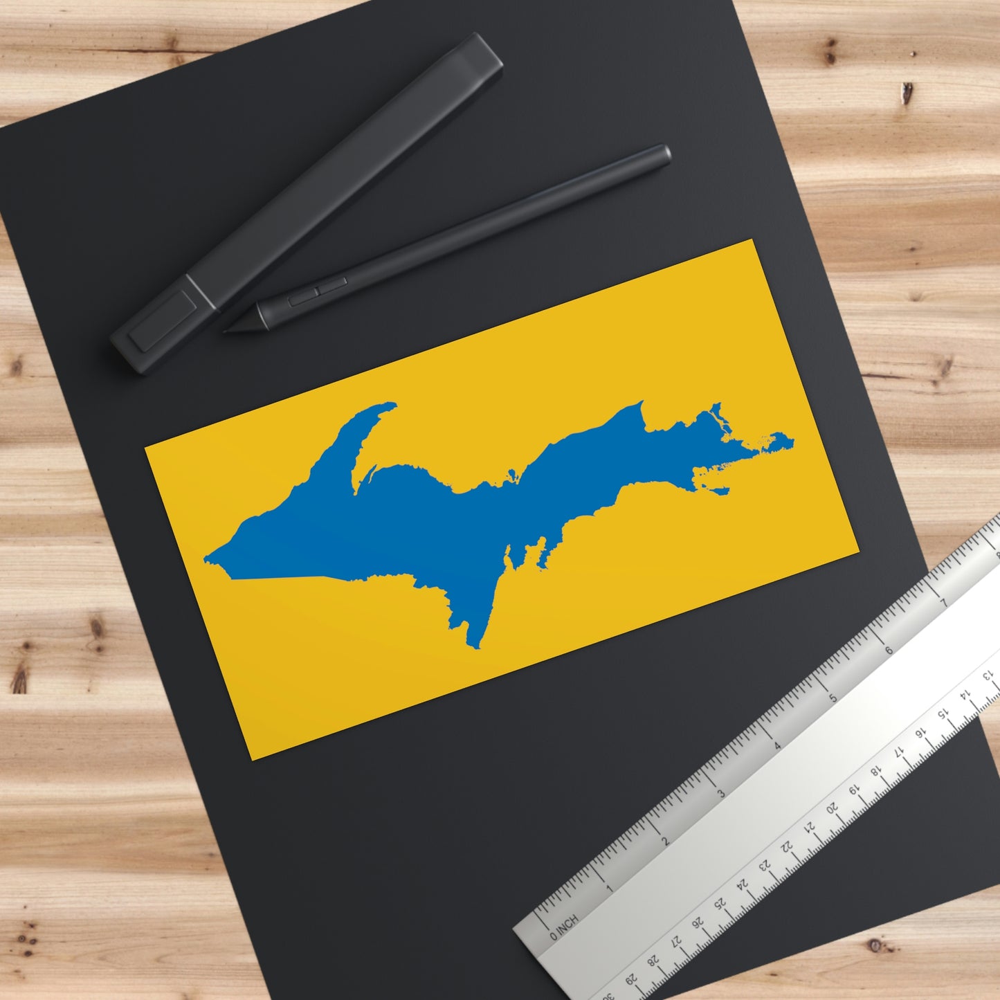 Michigan Upper Peninsula Bumper Sticker (w/ Azure UP Outline) | Gold Background