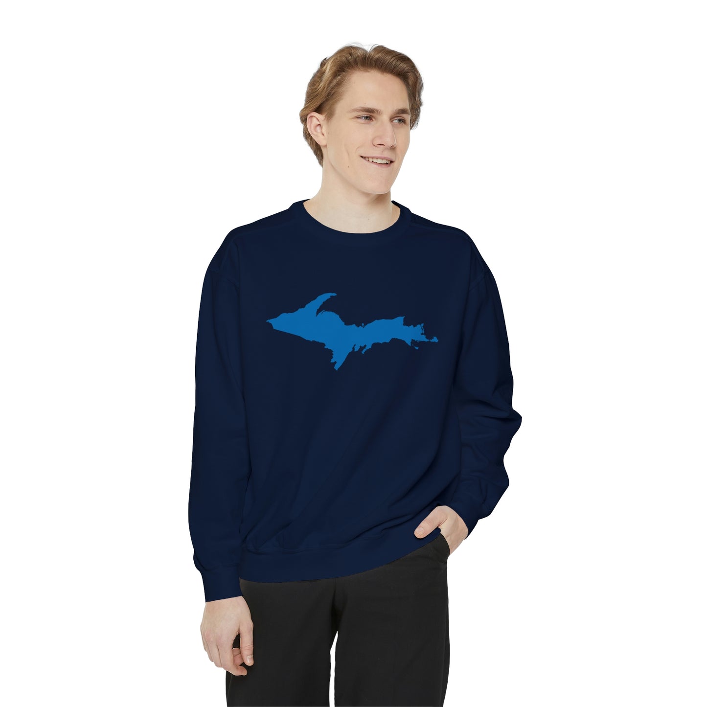 Michigan Upper Peninsula Sweatshirt (w/ Azure UP Outline) | Unisex Garment Dyed