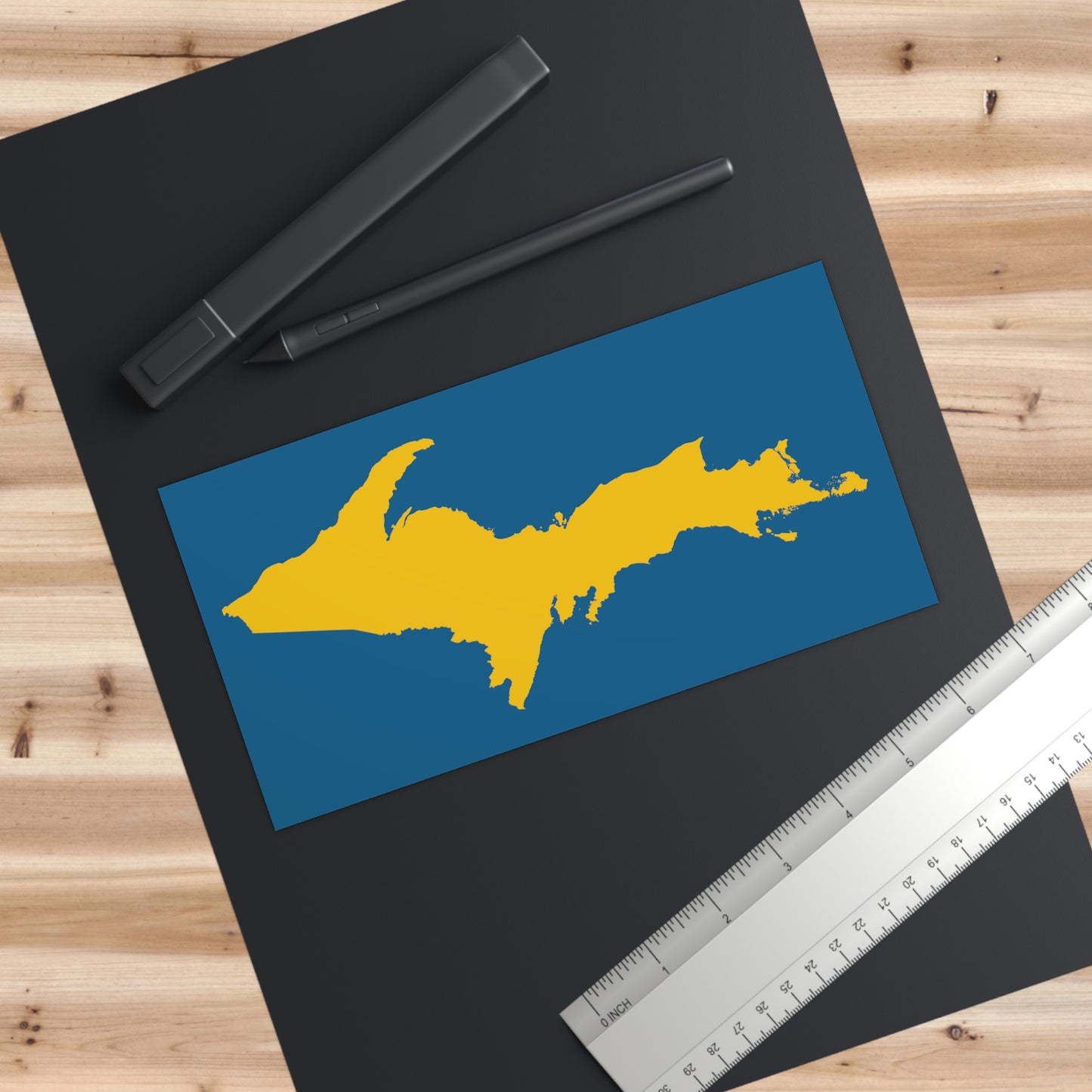 Michigan Upper Peninsula Bumper Sticker (w/ Gold UP Outline) | Blueberry Background