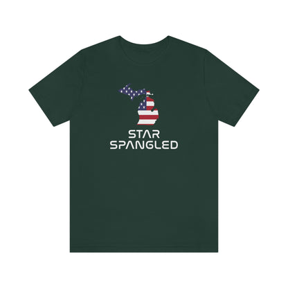 Michigan 'Star Spangled' T-Shirt (Space Agency Font w/ MI USA Flag Outline) | Unisex Standard Fit