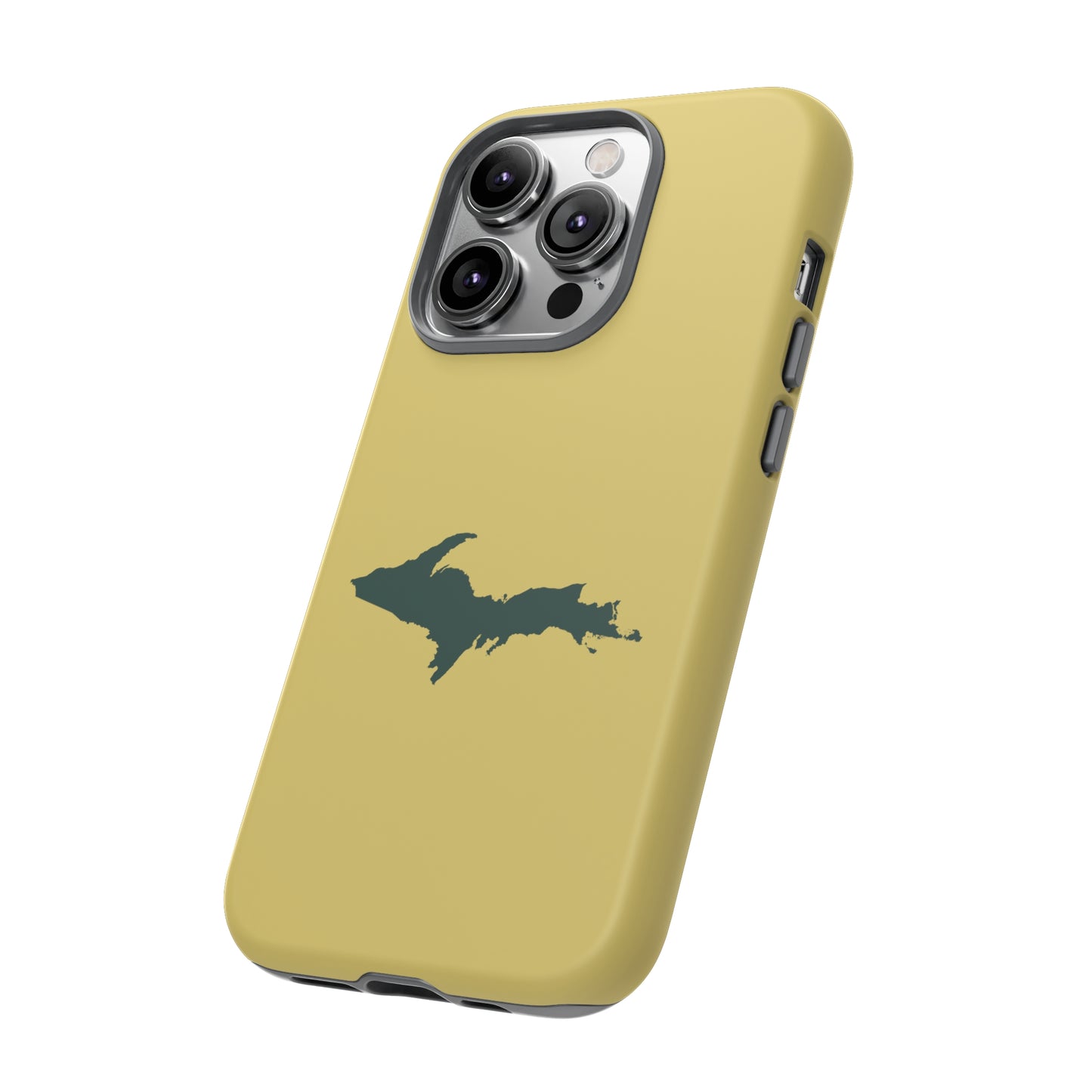 Michigan Upper Peninsula Tough Phone Case (Plum Yellow w/ Green UP Outline) | Apple iPhone