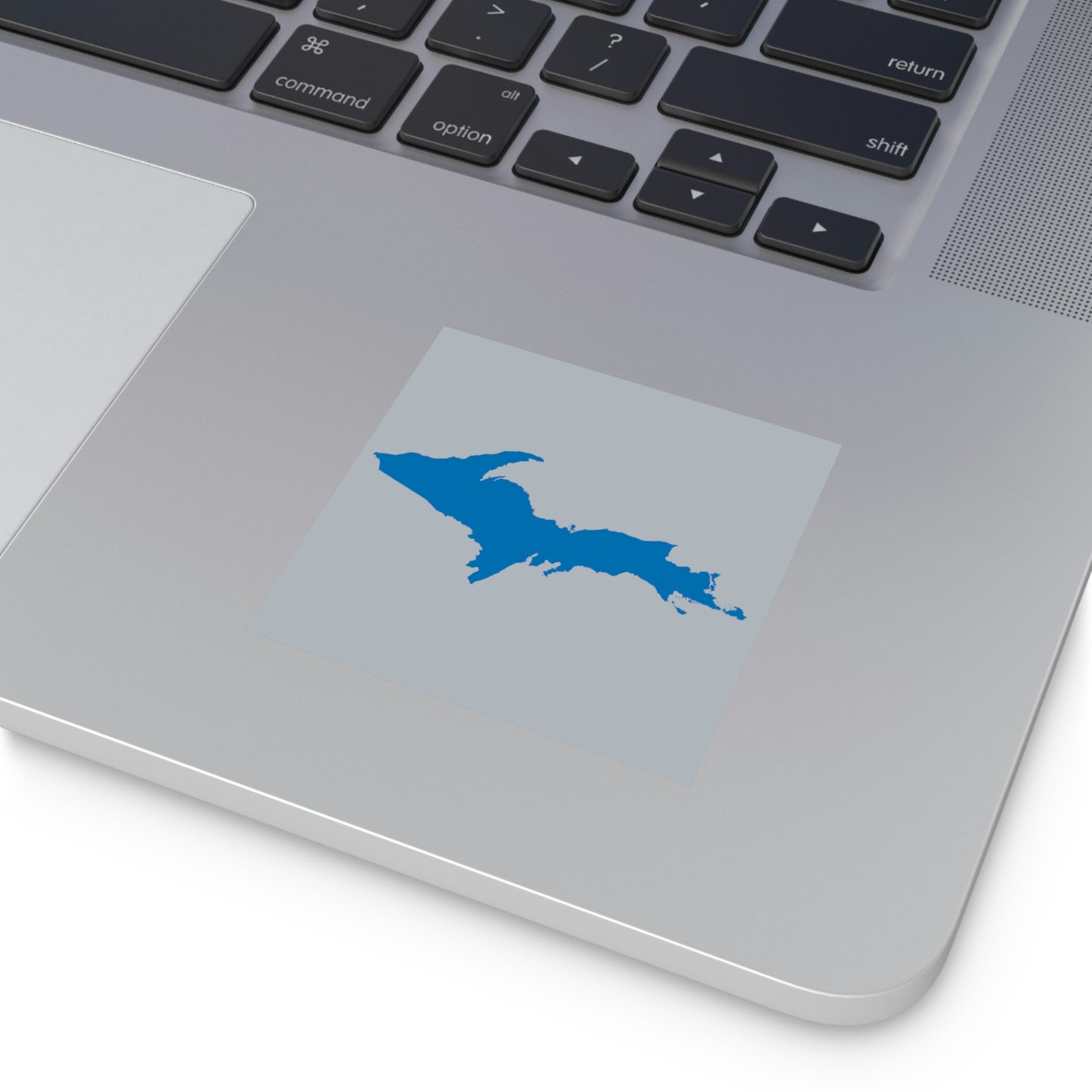 Michigan Upper Peninsula Square Sticker (Silver w/ Azure UP Outline) | Indoor/Outdoor