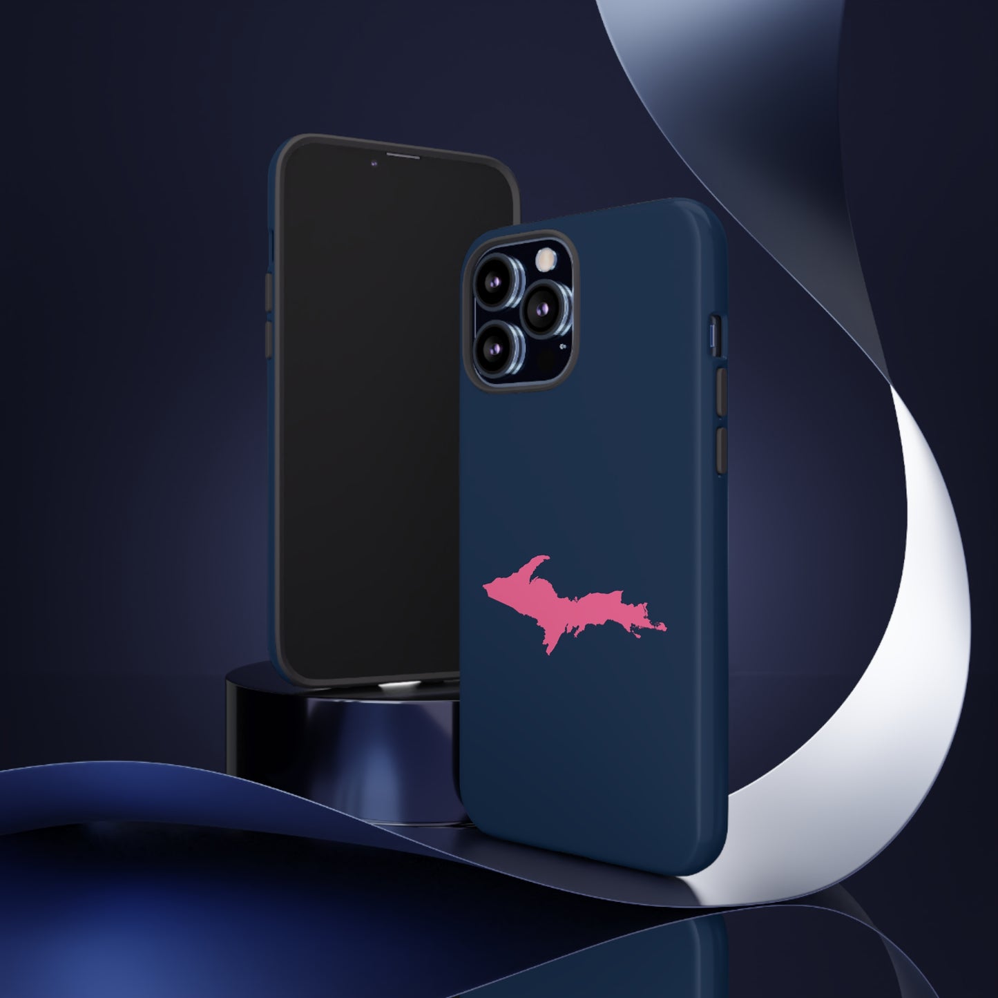 Michigan Upper Peninsula Tough Phone Case (Navy w/ Pink UP Outline) | Apple iPhone