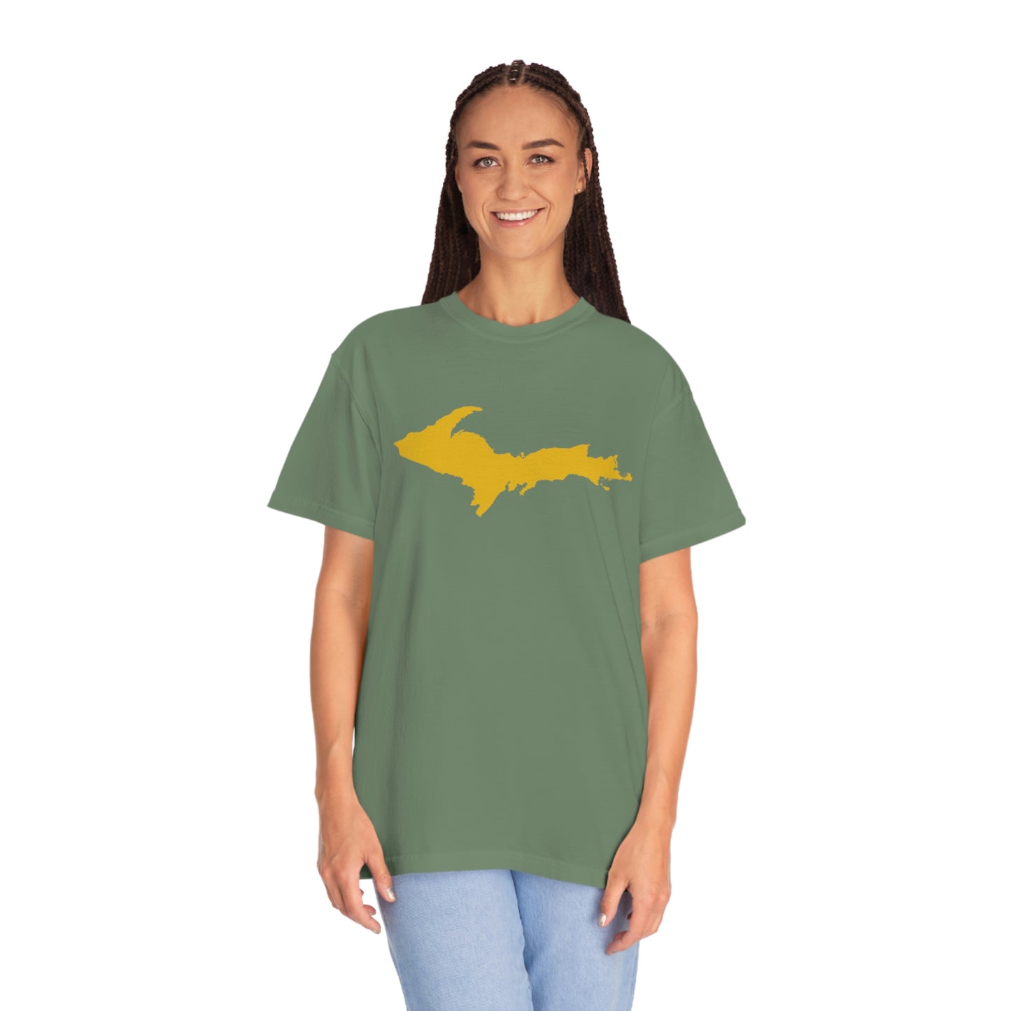 Michigan Upper Peninsula T-Shirt (w/ Gold UP Outline) | Unisex Garment-Dyed