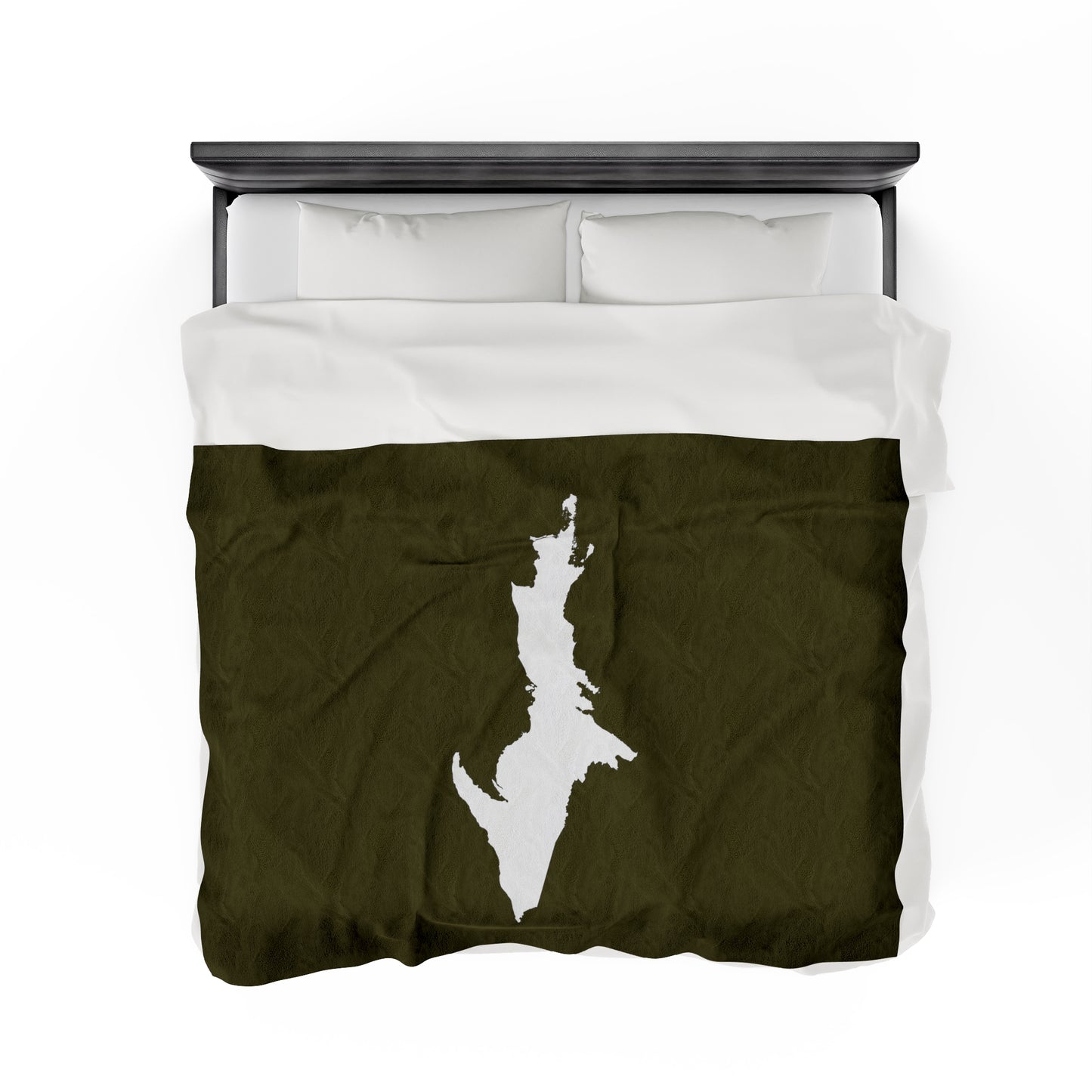 Michigan Upper Peninsula Plush Blanket (w/ UP Outline) | Military Green
