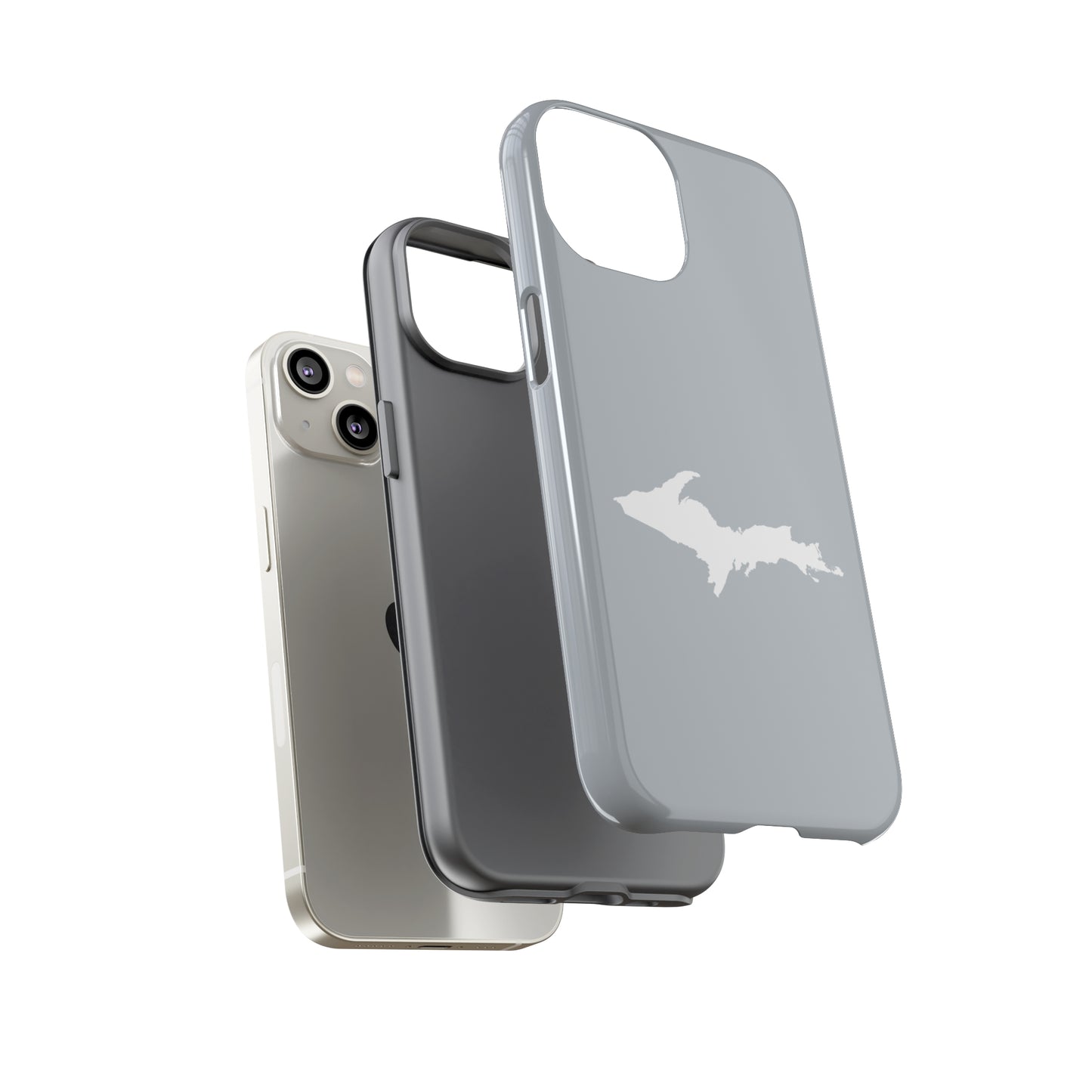 Michigan Upper Peninsula Tough Phone Case (Silver w/ UP Outline) | Apple iPhone