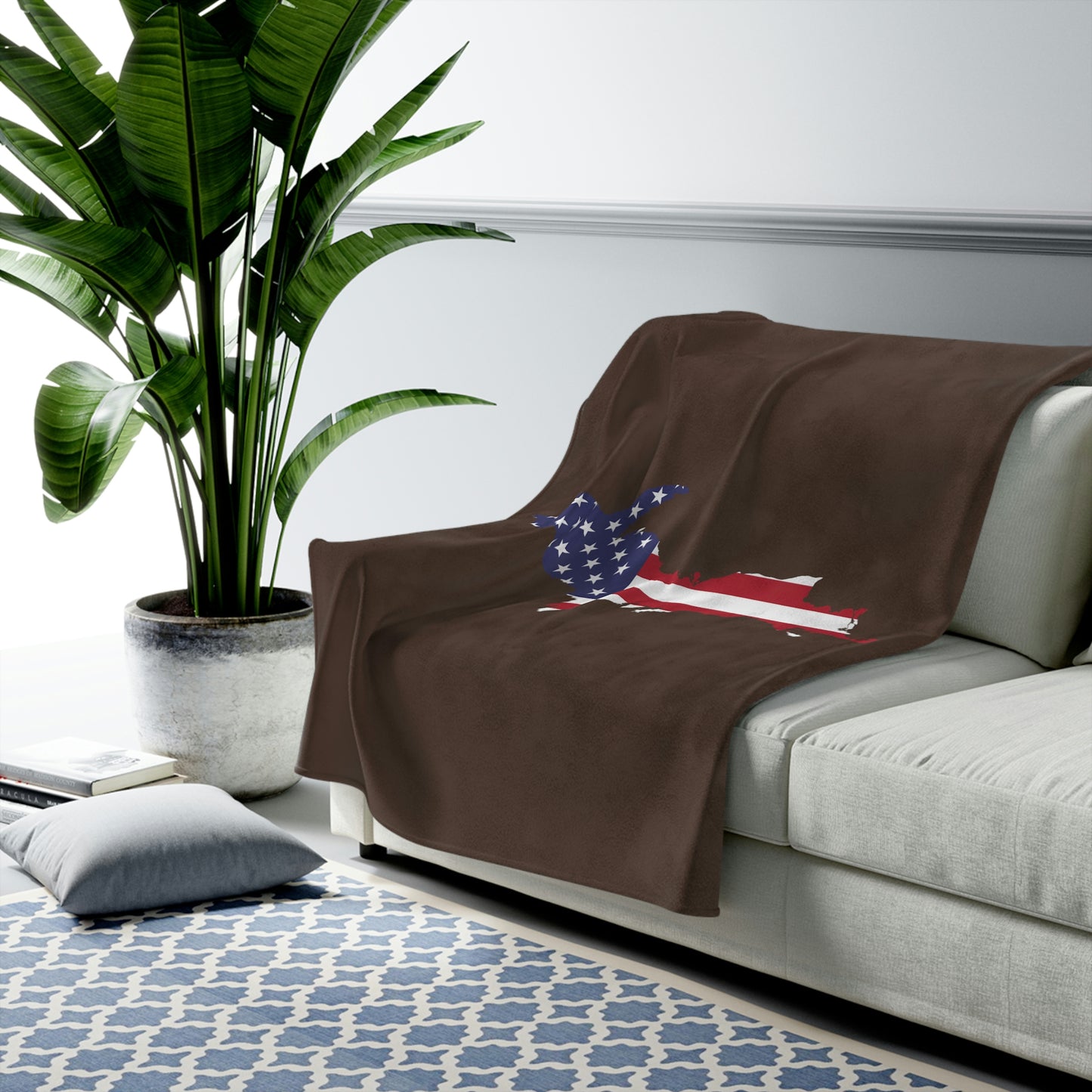 Michigan Upper Peninsula Plush Blanket (w/ UP USA Flag Outline) | Hickory Color