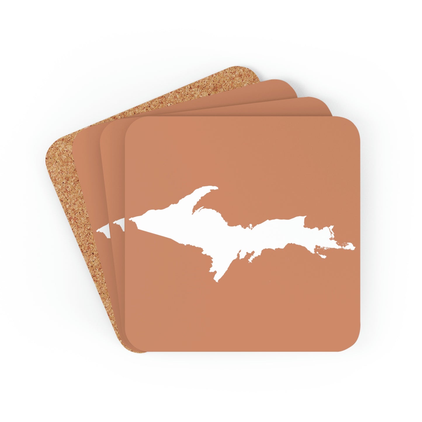 Michigan Upper Peninsula Coaster Set (Copper Color w/ UP Outline) | Corkwood - 4 pack